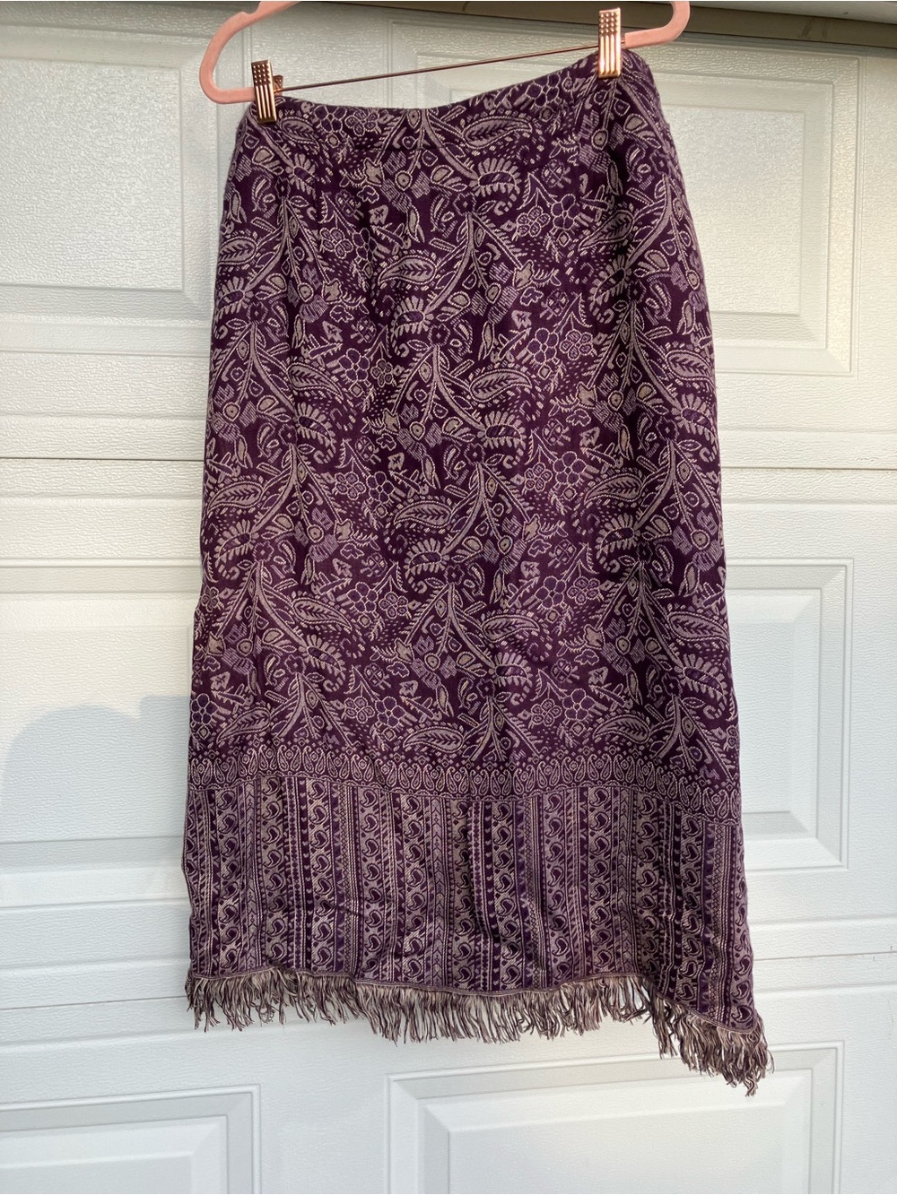 Bohemian Purple Paisley Fringe Maxi Skirt
